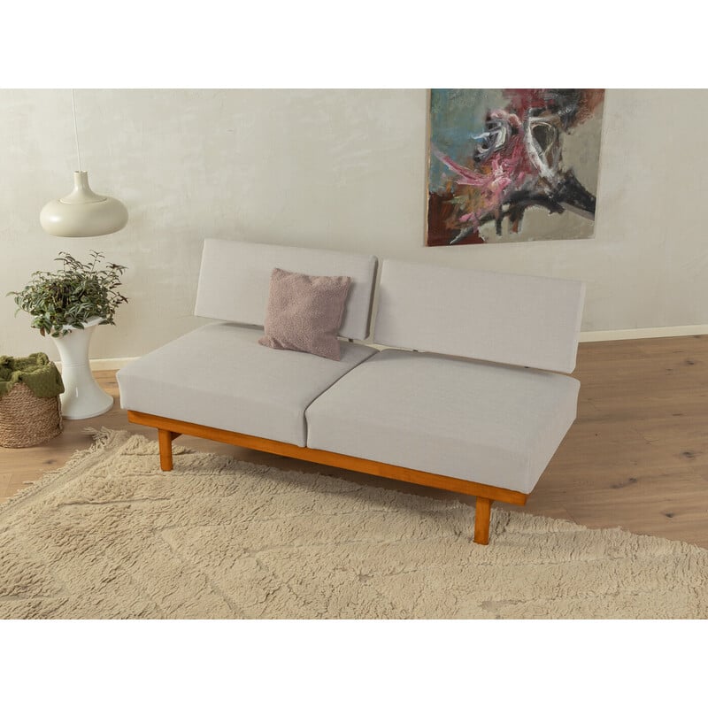 Vintage Stella sofa bed in solid beech and gray fabric by Wilhelm Knoll, Germany 1950