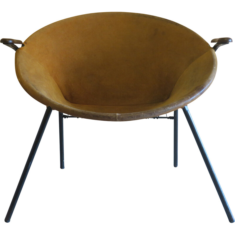 Vintage teak and leather armchair by Hans Olsen for Lea Design, Sweden 1950