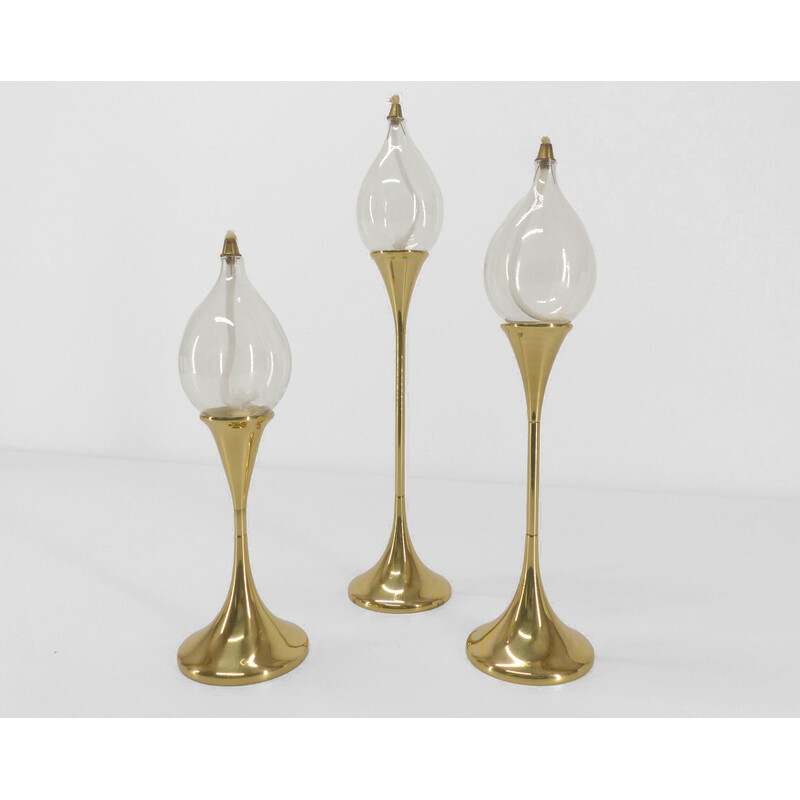 Set of 3 vintage brass oil lamps by Freddie Andersen, Germany 1970