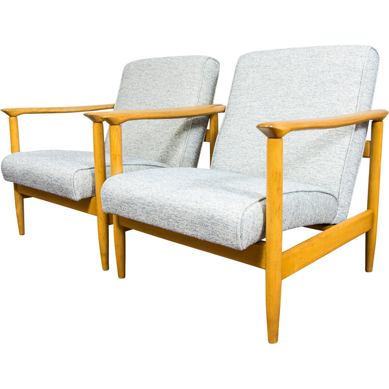 Pair of vintage Gfm 142 armchairs by Edmund Homa, Poland 1960