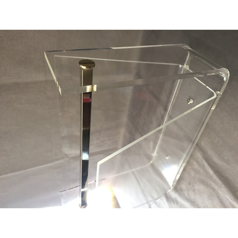 Vintage "Omega" magazine rack in Plexiglas and laition by David Lange for Roche Bobois, 1970