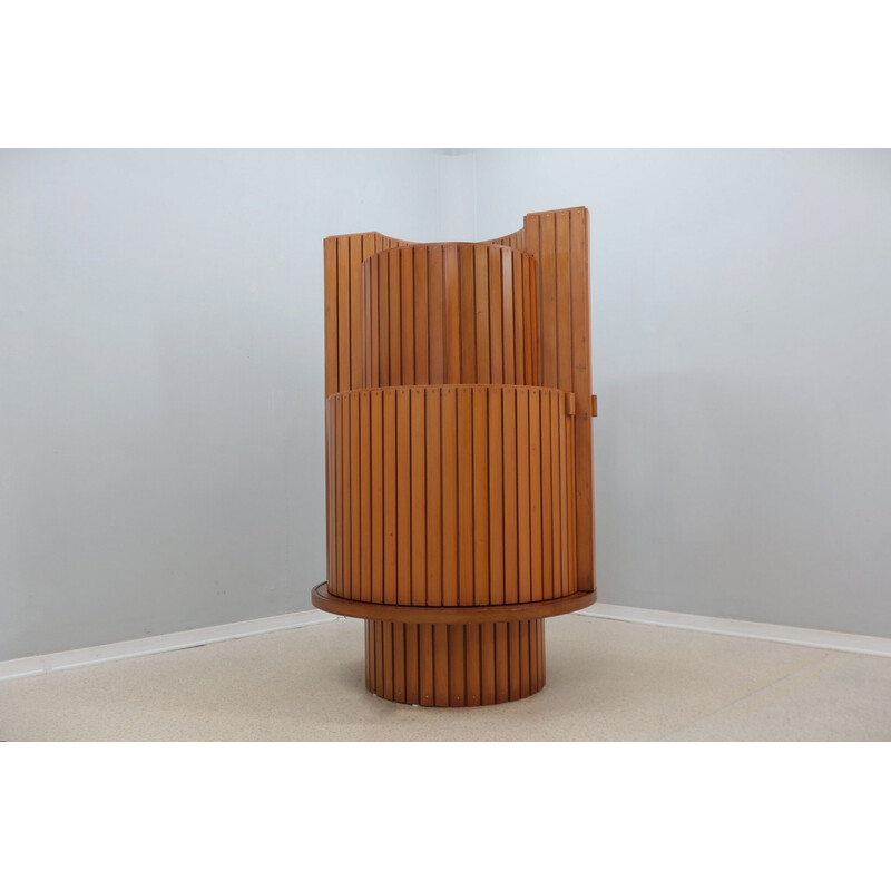 Vintage round walnut coat rack for Interni Studio, Italy 1970