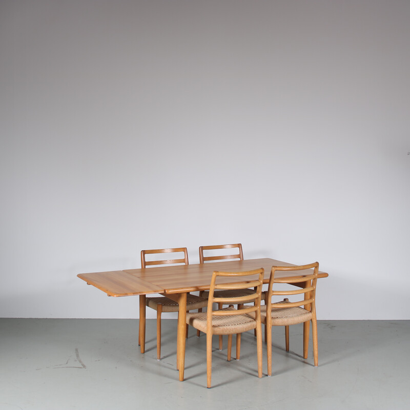 Vintage oak dining set by Moller, Denmark 1970