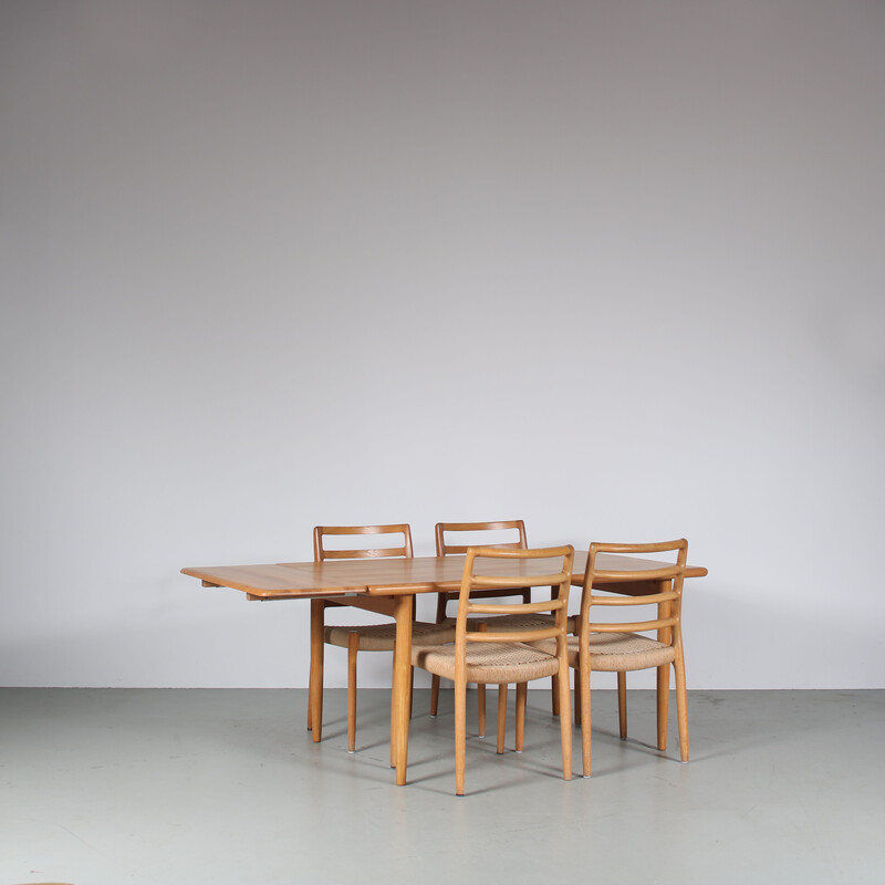 Vintage oak dining set by Moller, Denmark 1970