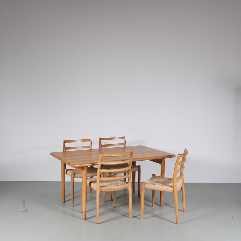 Vintage oak dining set by Moller, Denmark 1970