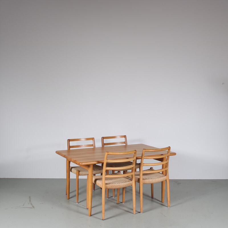 Vintage oak dining set by Moller, Denmark 1970