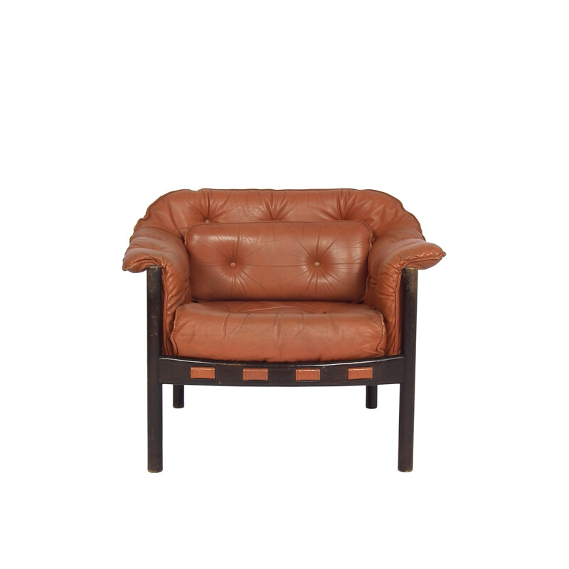 Cognac colored armchair in leather by Arne Norell  - 1960s