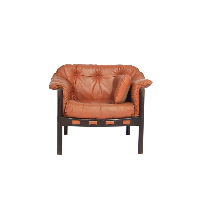 Cognac colored armchair in leather by Arne Norell  - 1960s