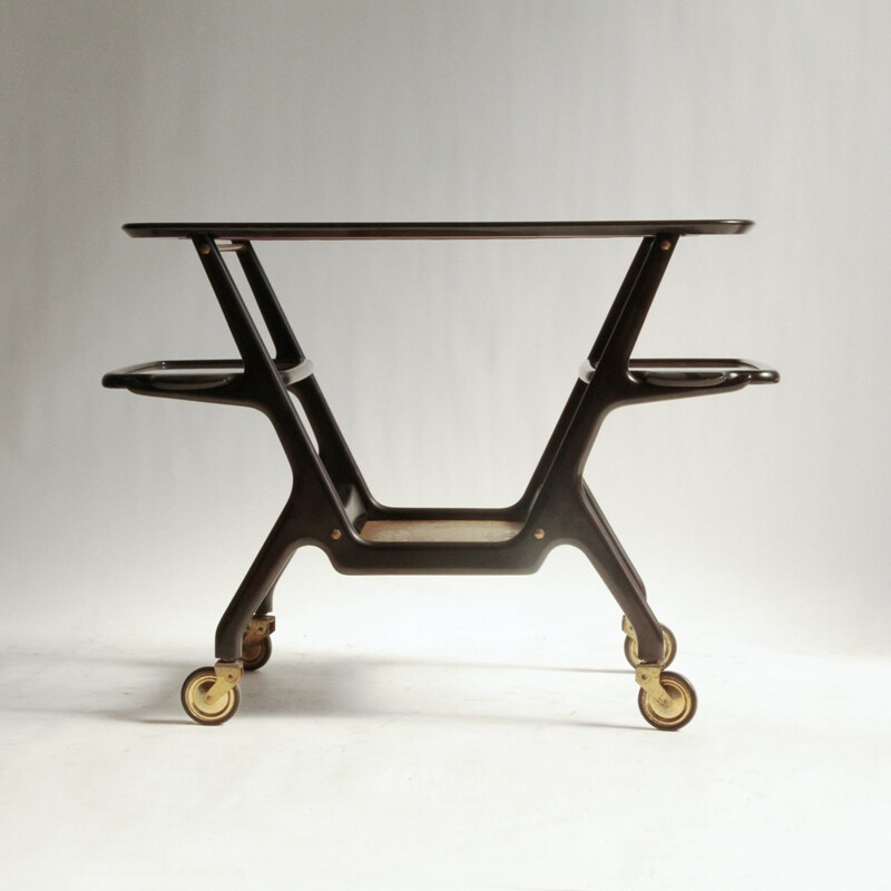 Italian brown serving trolley in brass and metal by Cesare Lacca - 1950s