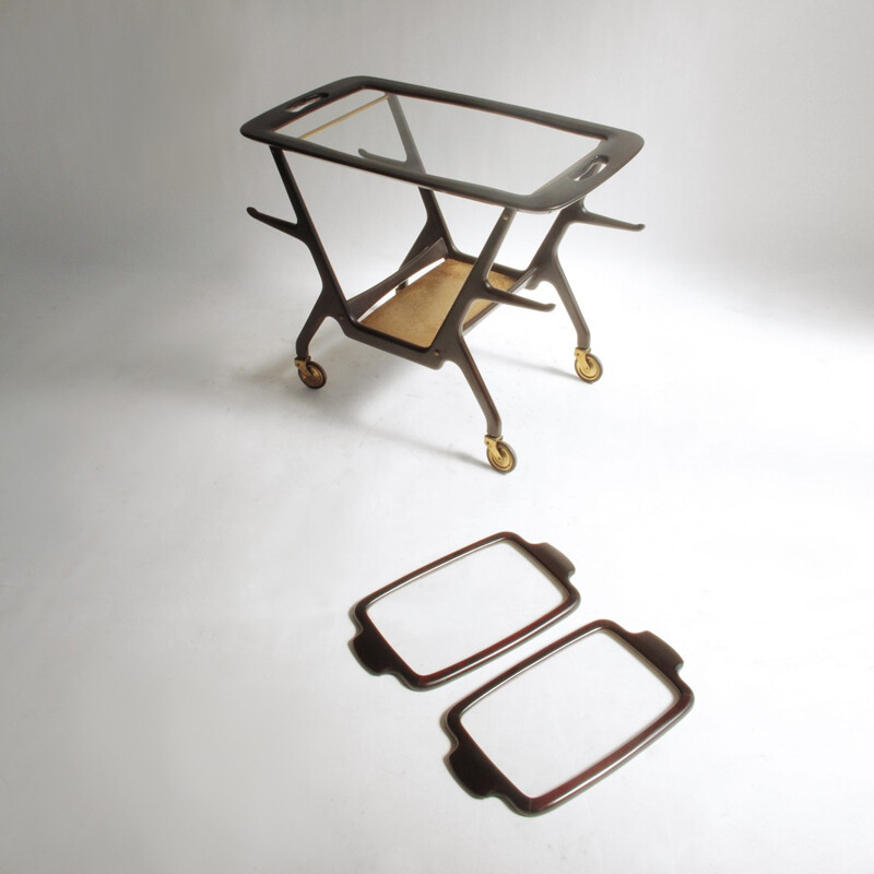 Italian brown serving trolley in brass and metal by Cesare Lacca - 1950s
