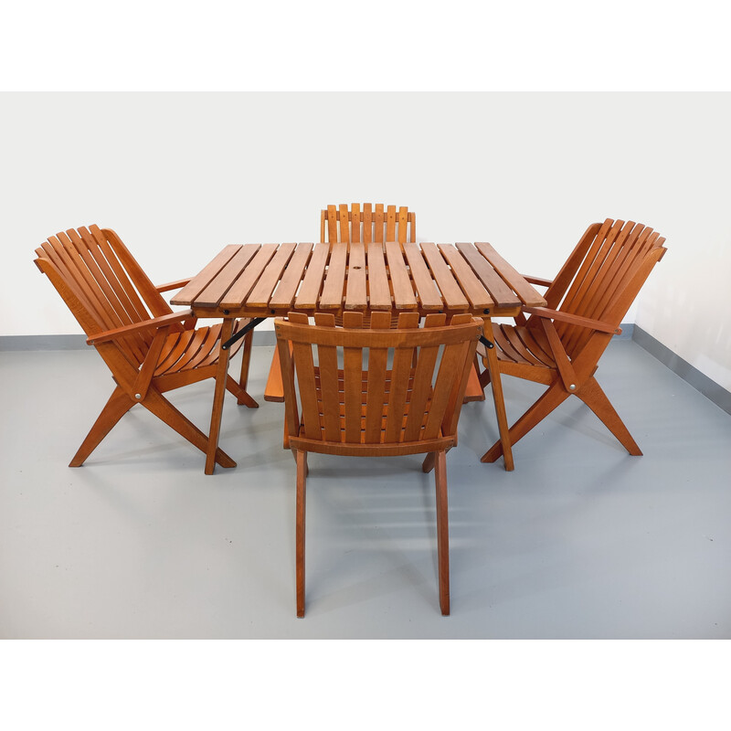 Salon de jardin scandinave vintage en bois et laiton, 1960