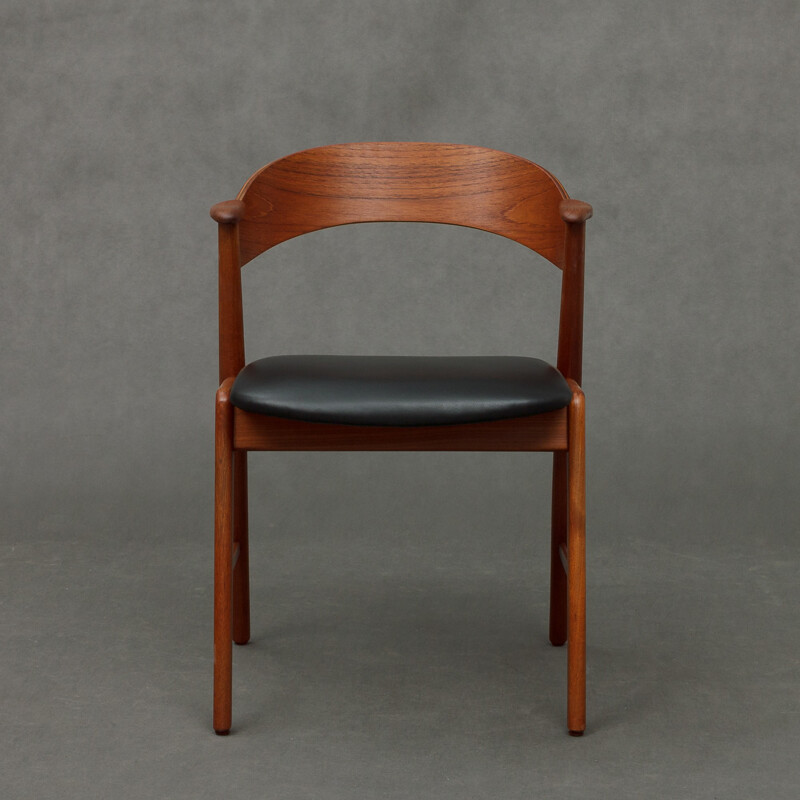 Teak chair model 32 in  black leather by Kai Kristiansen for Korup Stolefabrik - 1960s