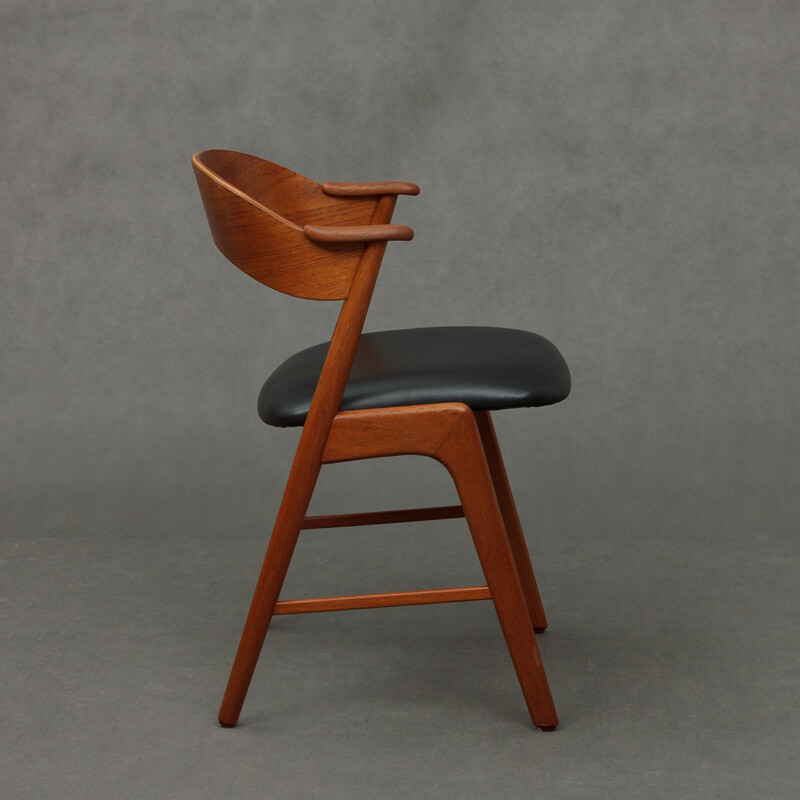 Teak chair model 32 in  black leather by Kai Kristiansen for Korup Stolefabrik - 1960s