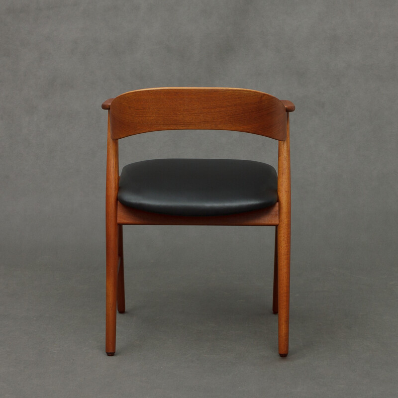 Teak chair model 32 in  black leather by Kai Kristiansen for Korup Stolefabrik - 1960s