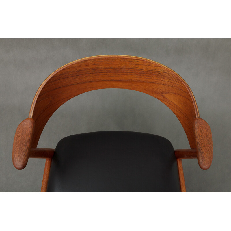 Teak chair model 32 in  black leather by Kai Kristiansen for Korup Stolefabrik - 1960s