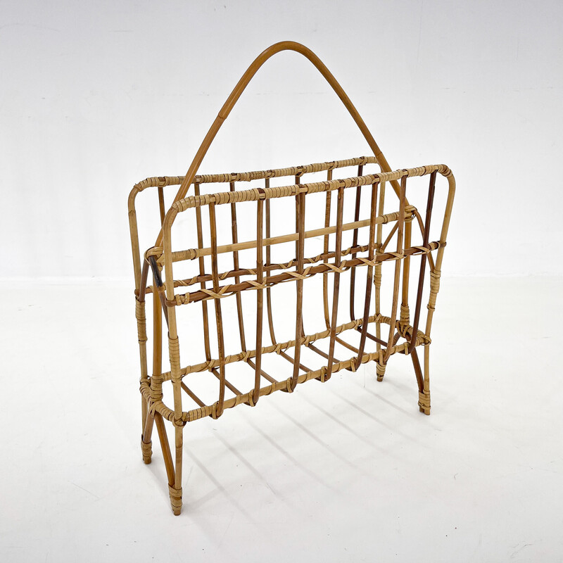 Vintage bamboo magazine rack, Czechoslovakia 1970