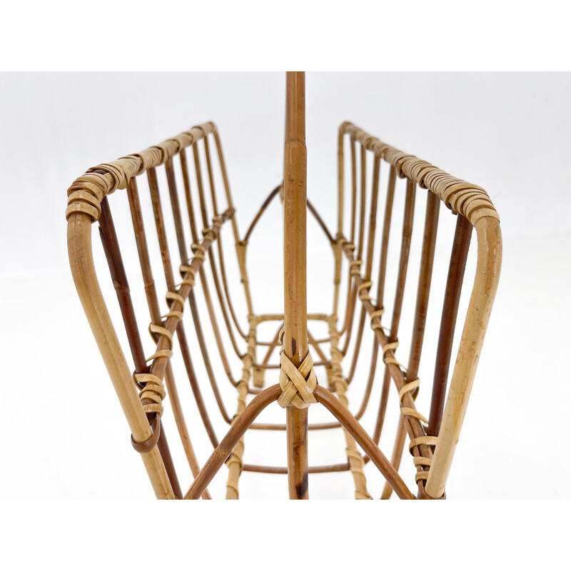 Vintage bamboo magazine rack, Czechoslovakia 1970