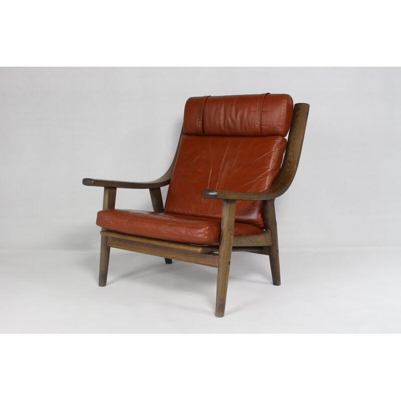 Brown leather easy chair by Hans J. Wegner for Getama - 1970s