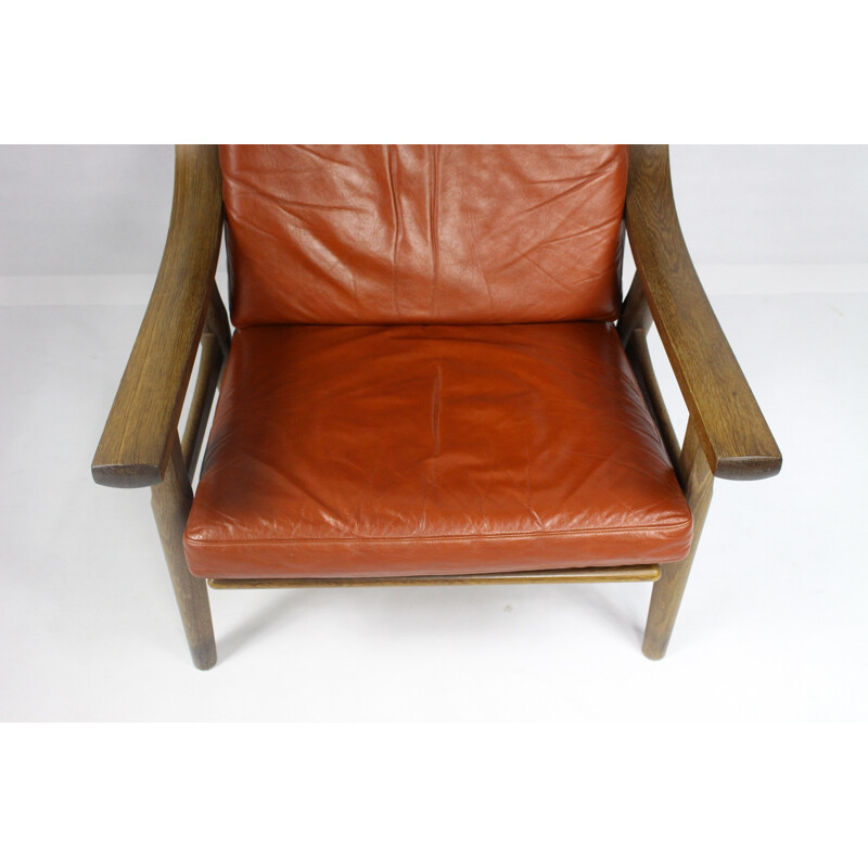 Brown leather easy chair by Hans J. Wegner for Getama - 1970s