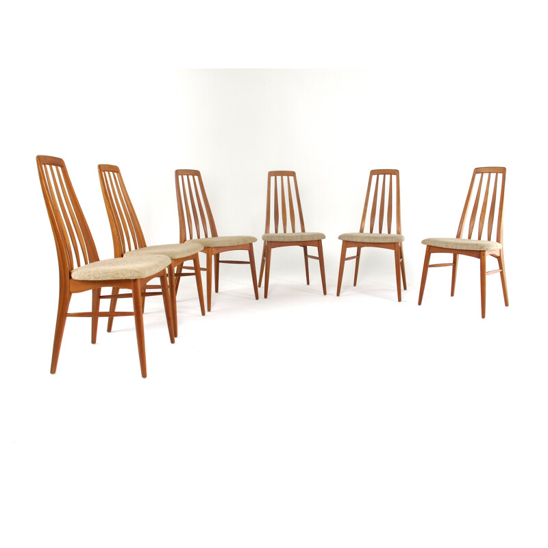 Suite de 6 chaises à repas en teck modèle Eva par Niels Koefoed pour Koefoeds Hornslet - 1960