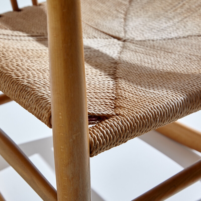 Vintage J16 rocking chair in oak and paper cord by Hans J. Wegner for Fdb Møbler, 1944