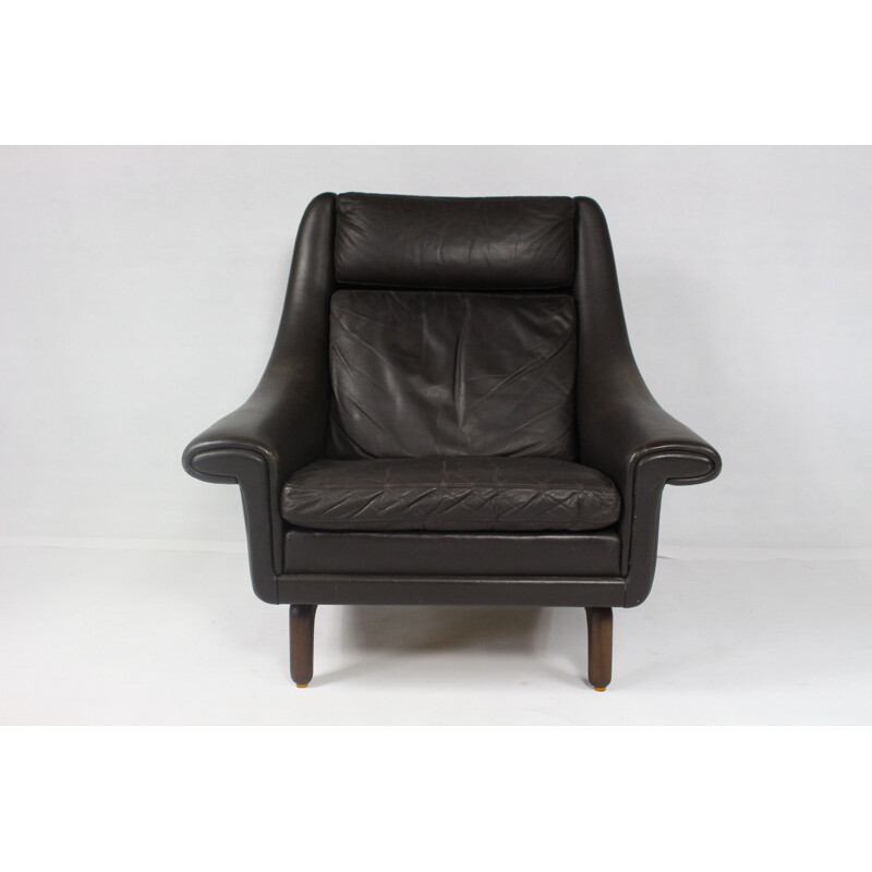 Leather armchair with ottoman in rosewood - 1970s