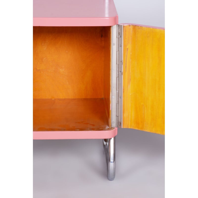 Pair of vintage Bauhaus night stands in chromed steel, glass and wood, Czechoslovakia 1940