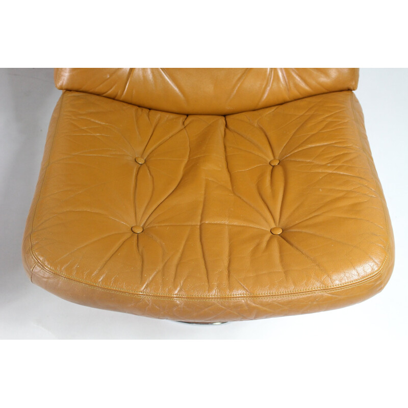 Paire de fauteuils lounge danois en cuir brun clair - 1970