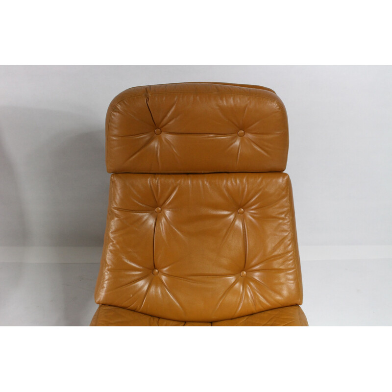 Paire de fauteuils lounge danois en cuir brun clair - 1970