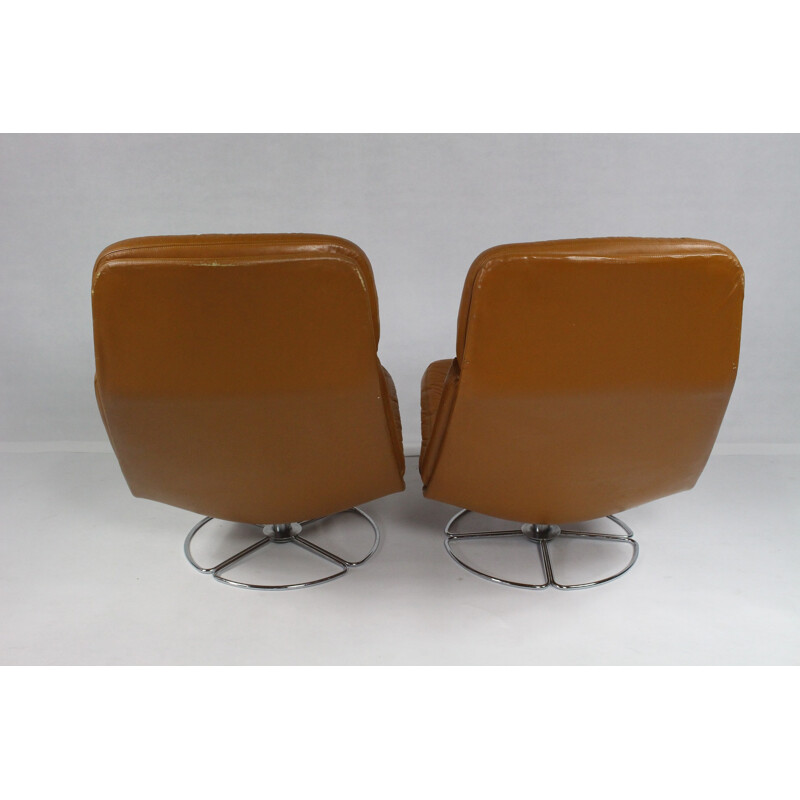 Paire de fauteuils lounge danois en cuir brun clair - 1970