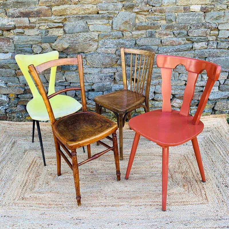 Set di 4 sedie vintage in legno, metallo e plastica