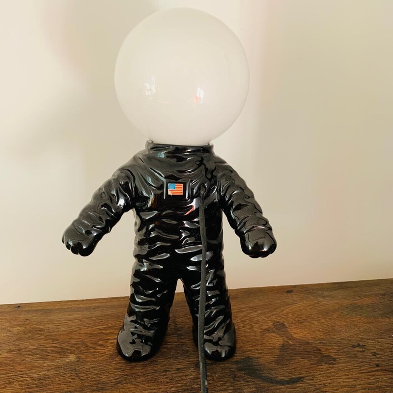 Lampe astronaute vintage en céramique noire, 1980