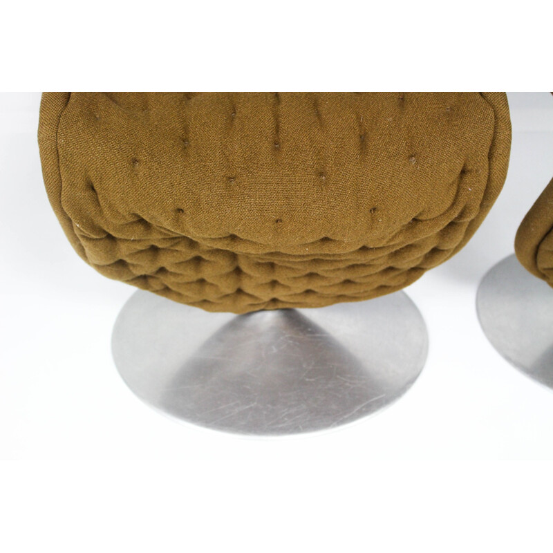 Pair of brown chairs in wool and metal model 123 by Verner Panton for Fritz Hansen - 1960s