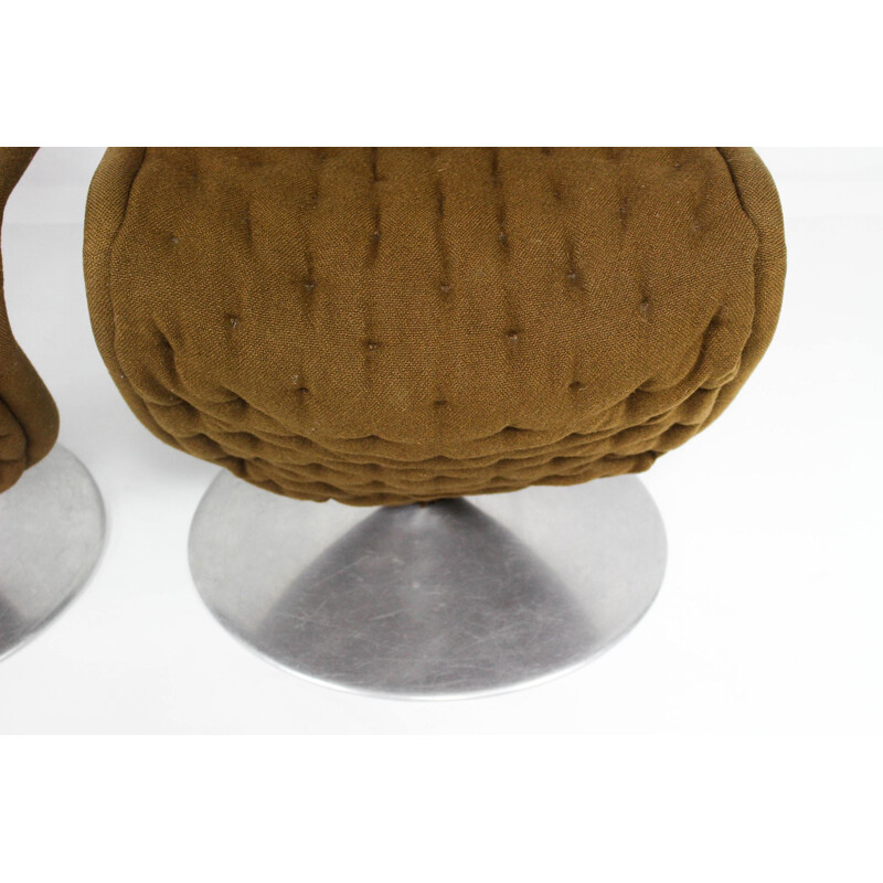 Pair of brown chairs in wool and metal model 123 by Verner Panton for Fritz Hansen - 1960s