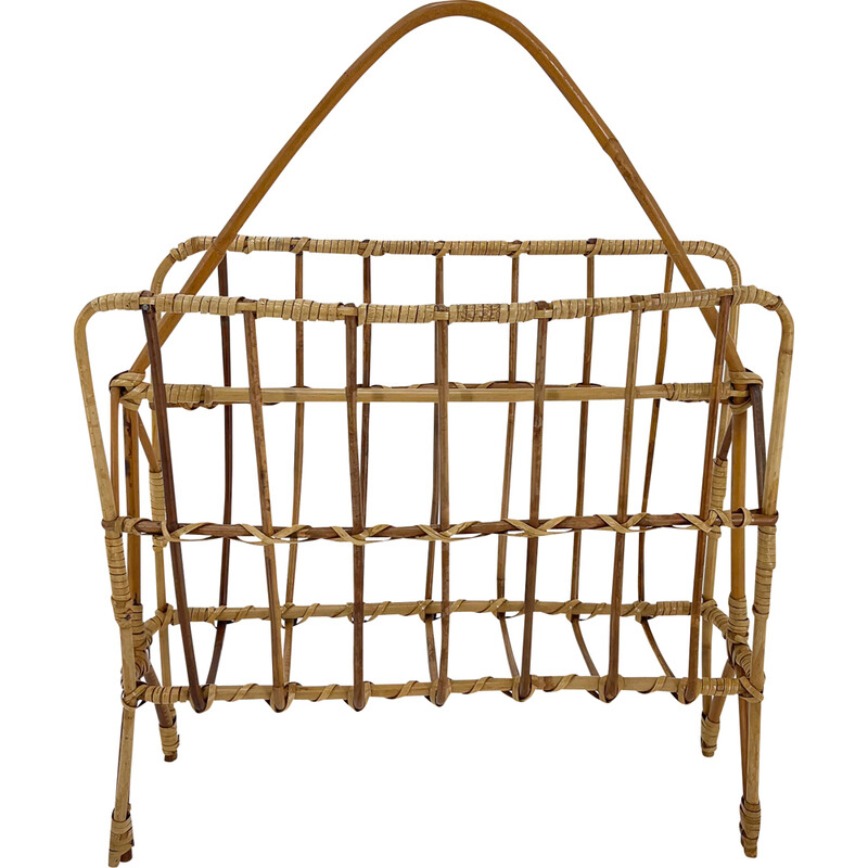 Vintage bamboo magazine rack, Czechoslovakia 1970