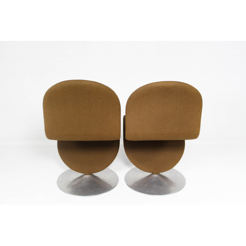 Pair of brown chairs in wool and metal model 123 by Verner Panton for Fritz Hansen - 1960s