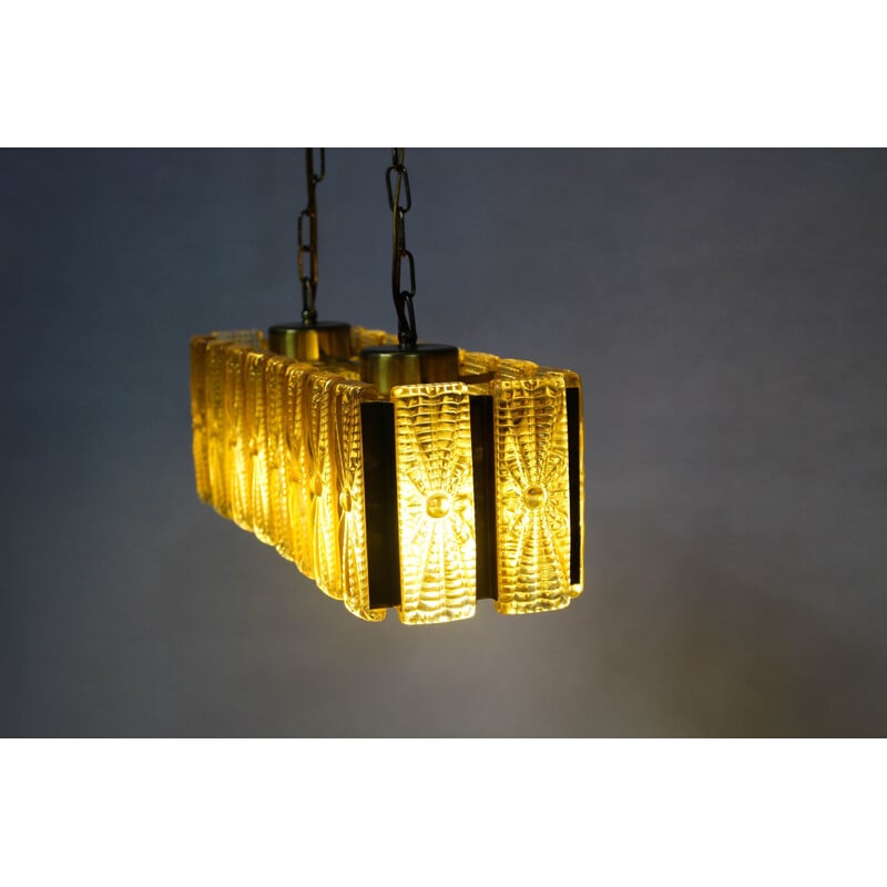 Danish glass and brass chandelier produced by Vitrika Alladin - 1960s