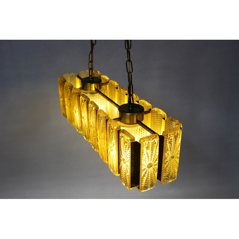 Danish glass and brass chandelier produced by Vitrika Alladin - 1960s