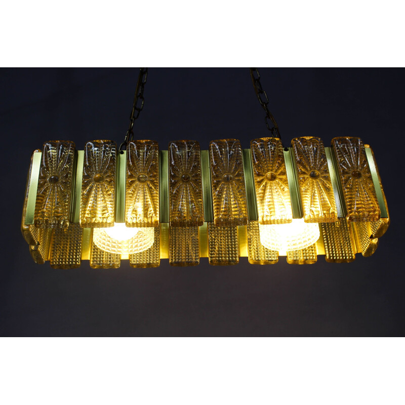 Danish glass and brass chandelier produced by Vitrika Alladin - 1960s