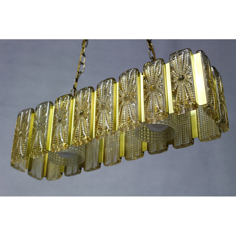 Danish glass and brass chandelier produced by Vitrika Alladin - 1960s