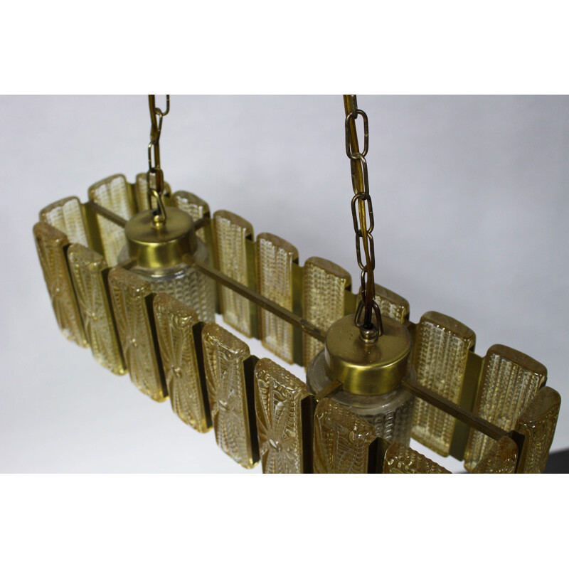 Lustre doré en laiton et en verre produit par Vitrika Alladin - 1960