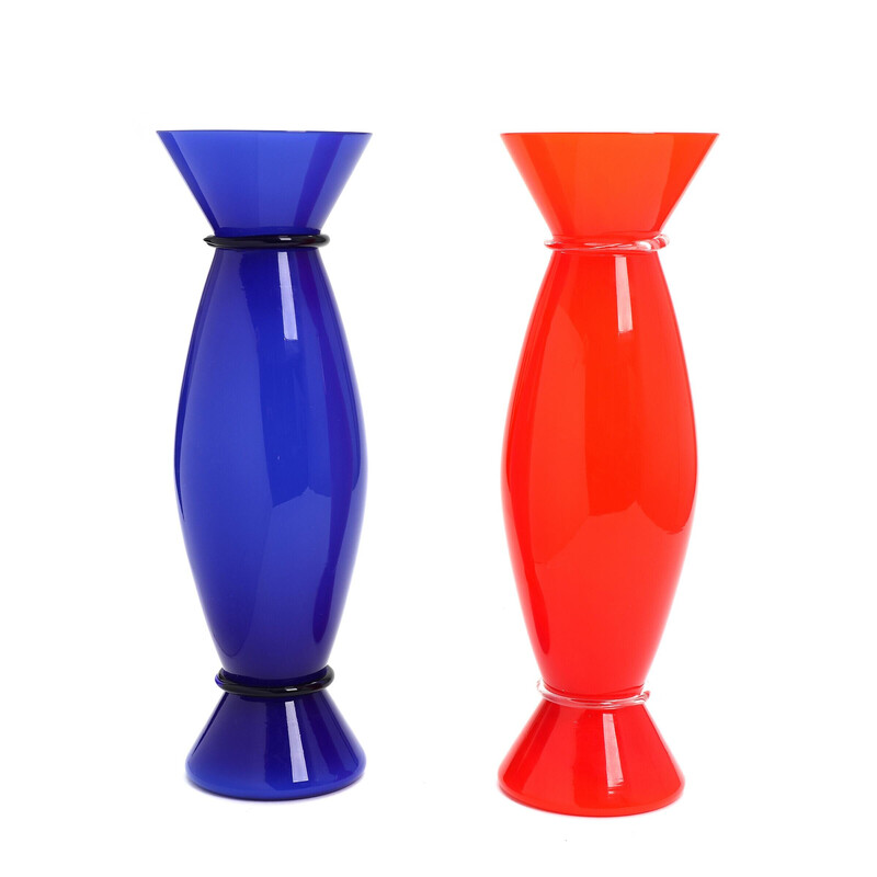 Paire de vases vintage en verre de Murano par Alessandro Mendini pour Venini