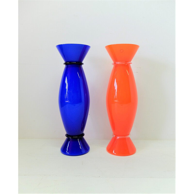 Paire de vases vintage en verre de Murano par Alessandro Mendini pour Venini