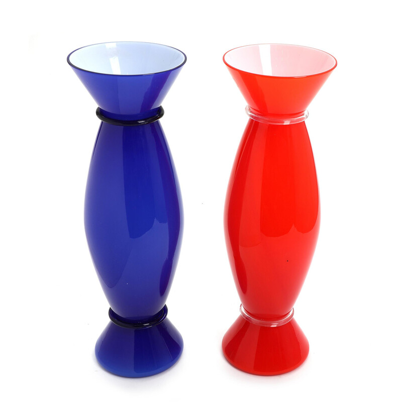 Paire de vases vintage en verre de Murano par Alessandro Mendini pour Venini