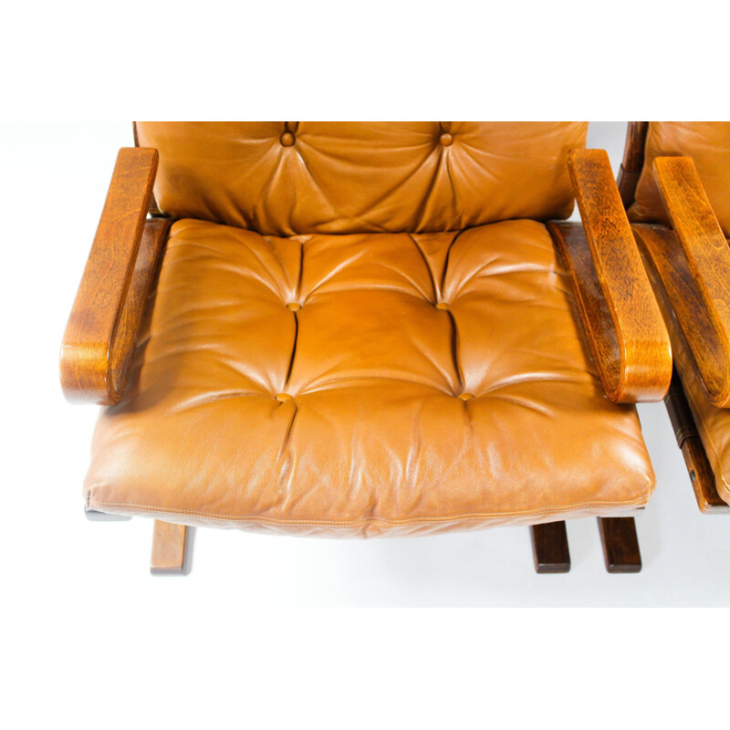 Pair of brown leather armchairs - 1970s