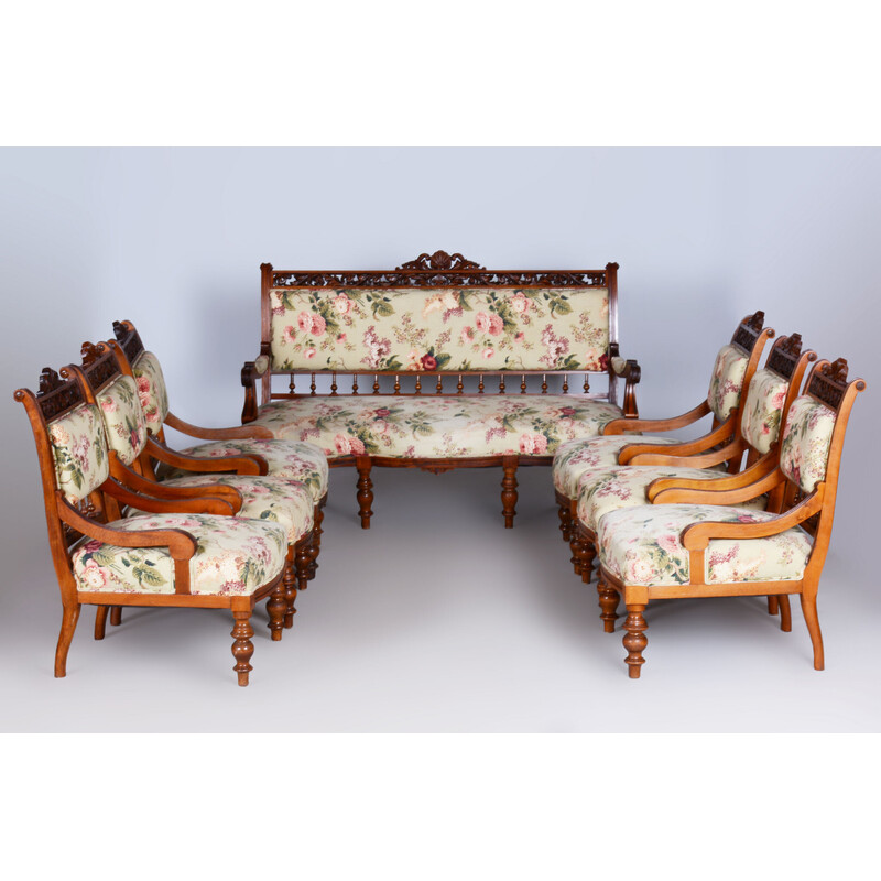 Vintage beech and walnut seating set, Czechoslovakia 1890