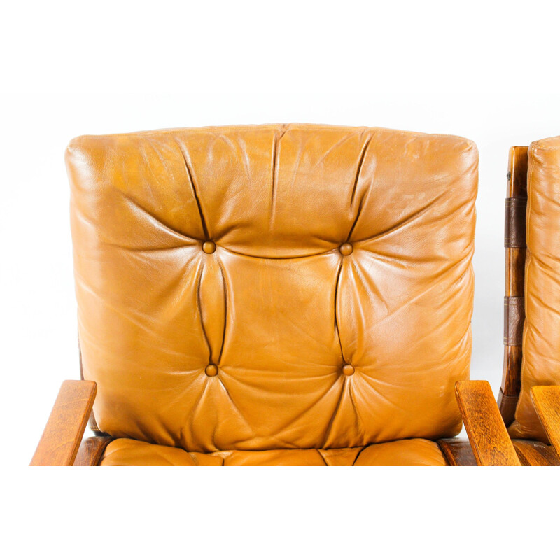 Pair of brown leather armchairs - 1970s