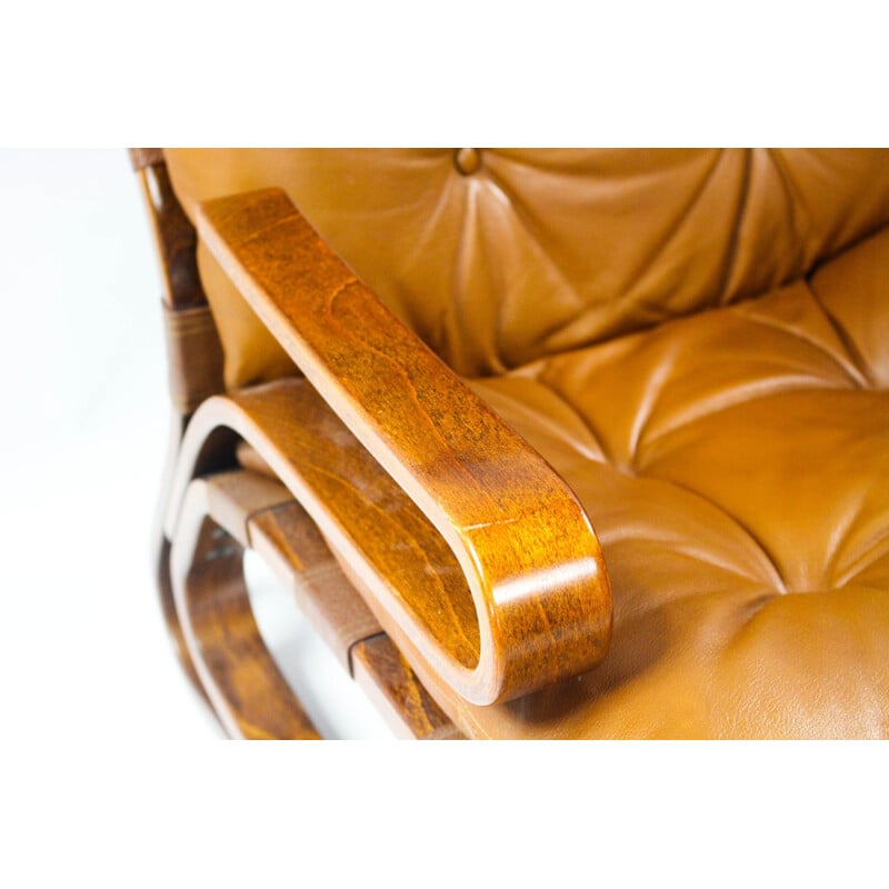 Paire de fauteuils marron scandinaves en cuir - 1970