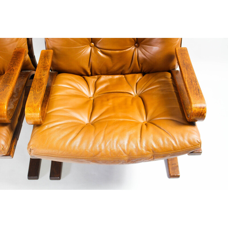 Pair of brown leather armchairs - 1970s