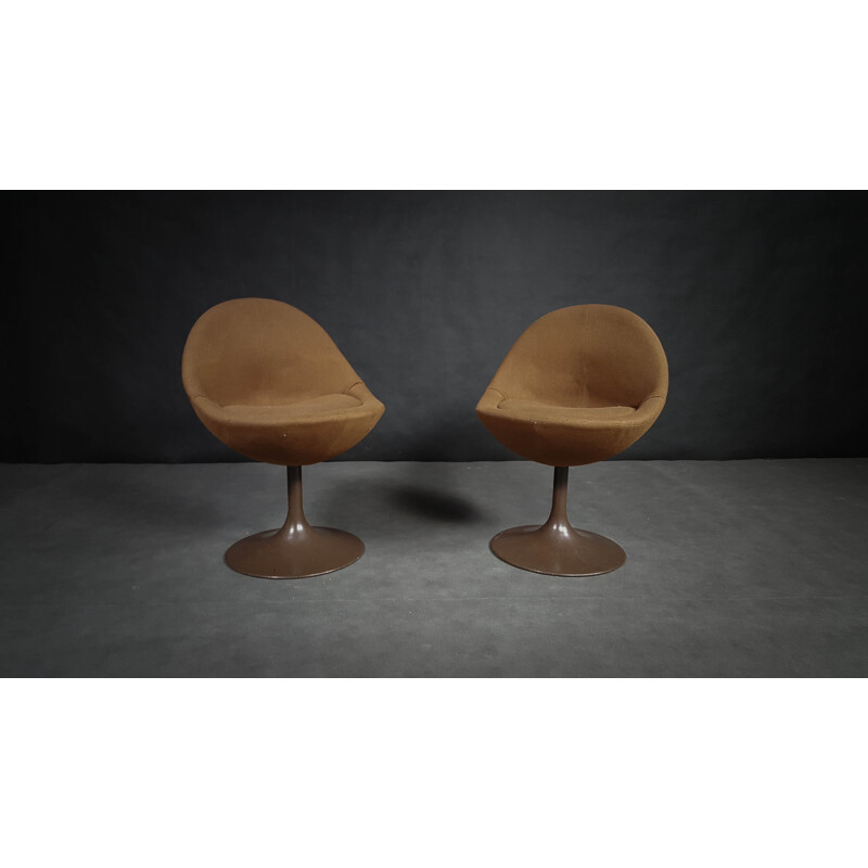 Paar bruine Scandinavische stoelen in wol en metaal van B. Johanson - 1960